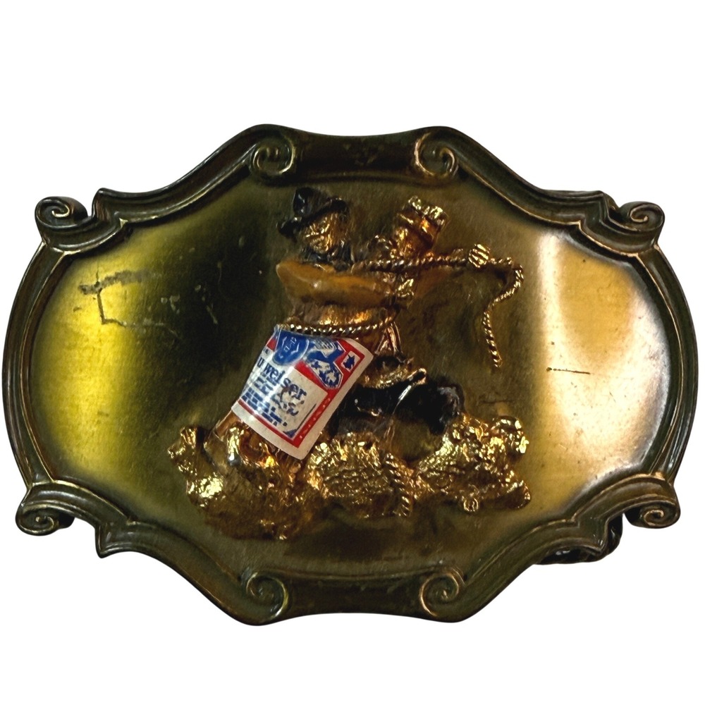 1976‎ Budweiser Belt Buckle Mens Gold Rodeo Cowboycore 3D Western Americana